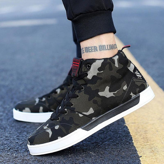 High-top Shoes Camouflage Canvas Shoes Men's Shoes Korean Style Trendy Shoes Plus Size - Cruish Home