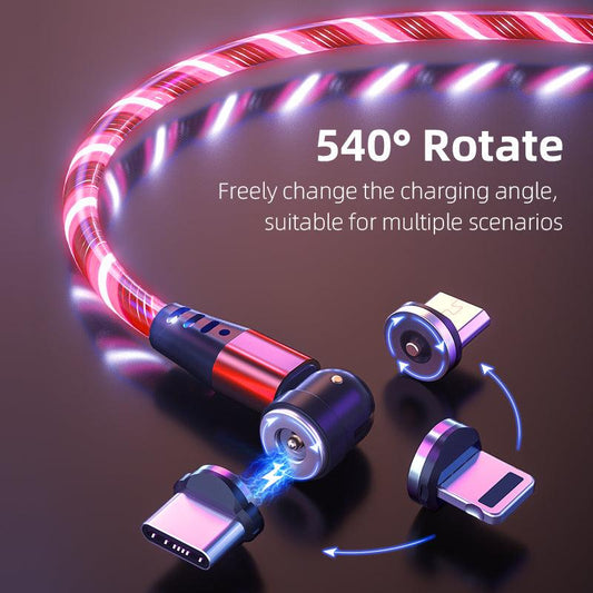 540 Rotate Luminous Magnetic Cable 3A Fast Charging Mobile Phone Charge Cable For LED Micro USB Type C For I Phone Cable - Cruish Home