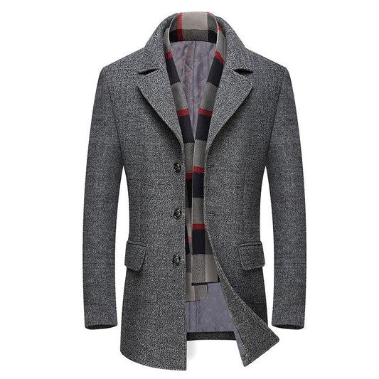 Winter Thick Men Wool Jackets Scarf Detachable Collar Fit Men Overcoats - Cruish Home