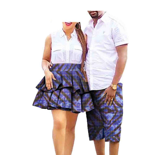 African Print Batik Cotton Couple Suit Ladies Skirt Men's Shorts - Cruish Home