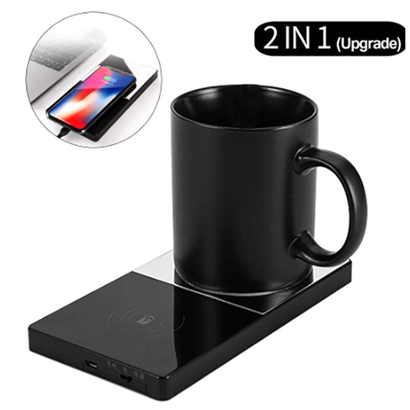 2 In 1 Heating Mug Cup Warmer Electric Wireless Charger For Home Office Coffee Milk - Cruish Home
