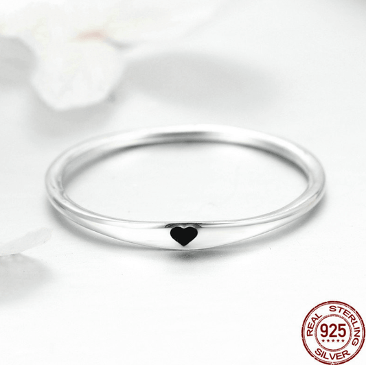 925 Sterling Silver Round Circle Pure Finger Ring Simple Heart Engrave Rings - Cruish Home