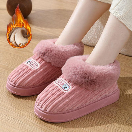 Winter Warm House Slippers Woman Plush Covered Heel Cotton Shoes Indoor And Outdoor Thick-soled Non-slip Fluffy Slippers For Men - Cruish Home
