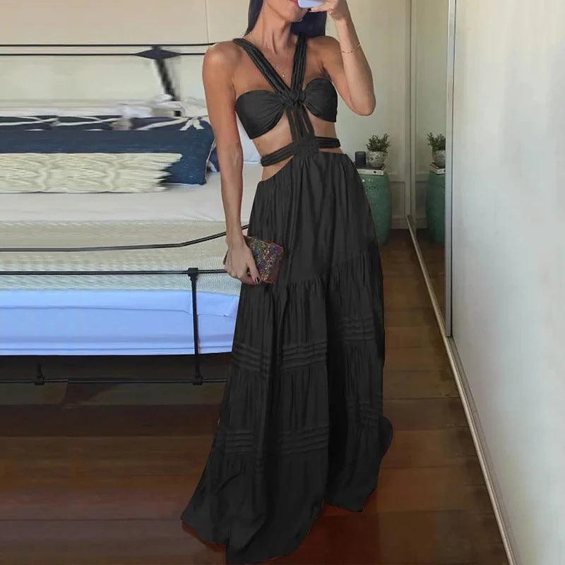 Fashion Sexy Tube Top Solid Color Wide Leg One-piece Trousers - Cruish Home