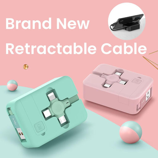 4 In 1 Retractable USB Cable Creative Macaron Type C Micro Cable For I Phone With Phone Stand Charging Data Cable Line Storage Box - Cruish Home