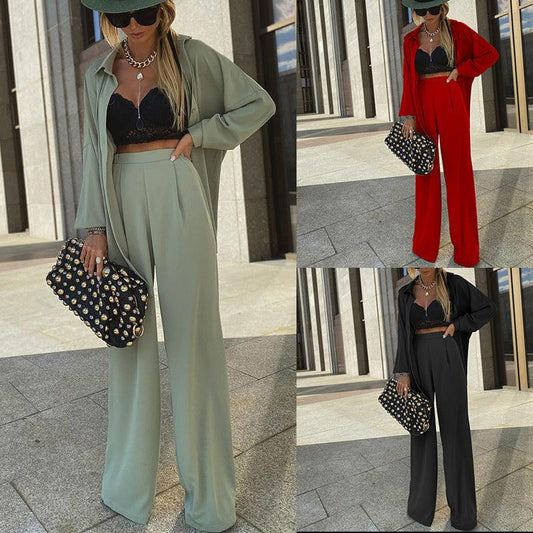 European And American Hot Style Sunscreen Shirt Fashion Casual Wide-leg Pants Two-piece Suit - Cruish Home