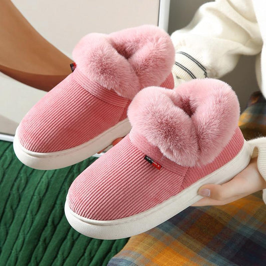Winter Plush Cotton Shoes For Men And Women Cozy Fluffy Corduroy House Slippers Warm Slip On Fleece House Shoes - Cruish Home