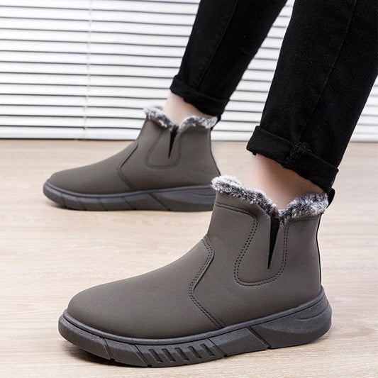 Winter Snow Boots Men V Cutout Shoes With Plush Ankle Boots - Cruish Home