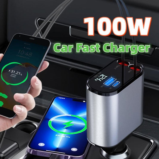 Metal Car Charger 100W Super Fast Charging Car Cigarette Lighter USB And TYPE-C Adapter - Cruish Home
