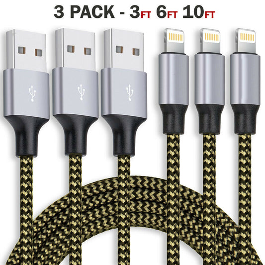 3 Pack Fast Charger USB Cable For IPhone 6 7 8Plus IPhone XR Xs Max 11 12 13 Pro