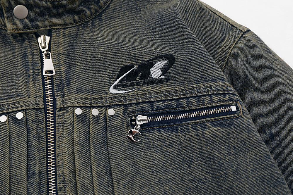 Washed And Worn Zipper Pocket Denim Jacket - Cruish Home