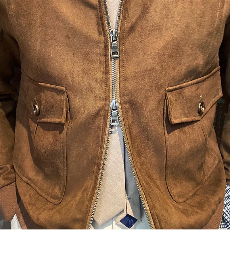 Suede Coffee Bomber Jacket For Man - Cruish Home