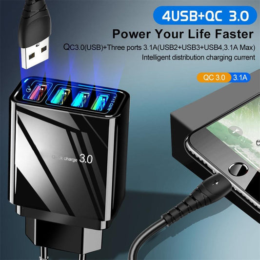 Illuminated 4USB Mobile Phone Charger 3A Charging Head - Cruish Home