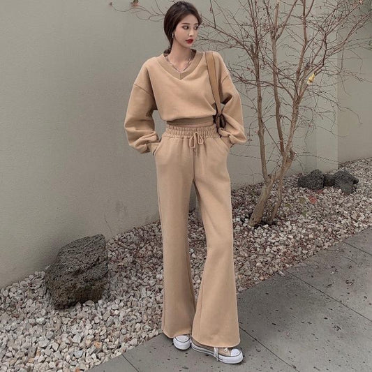 Fashionable And Simple High-waisted Wide-leg Pants Sports Suit - Cruish Home