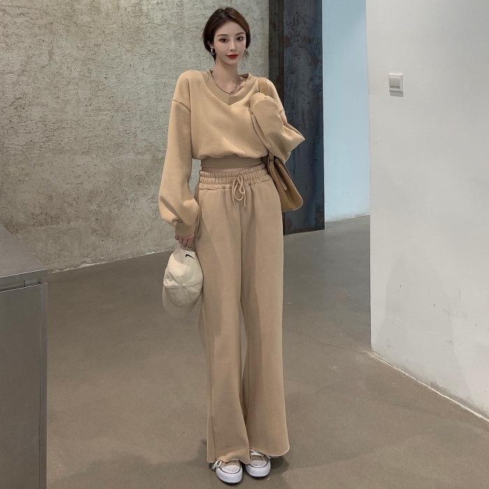 Fashionable And Simple High-waisted Wide-leg Pants Sports Suit - Cruish Home
