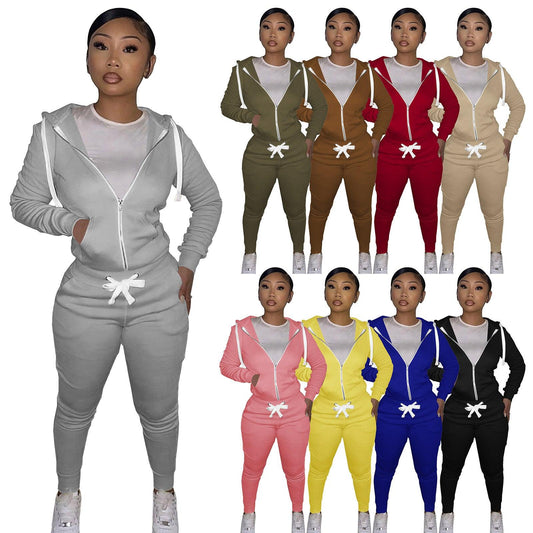 Autumn Winter Women's Cotton Hoodie Tight Two-piece Suit - Cruish Home