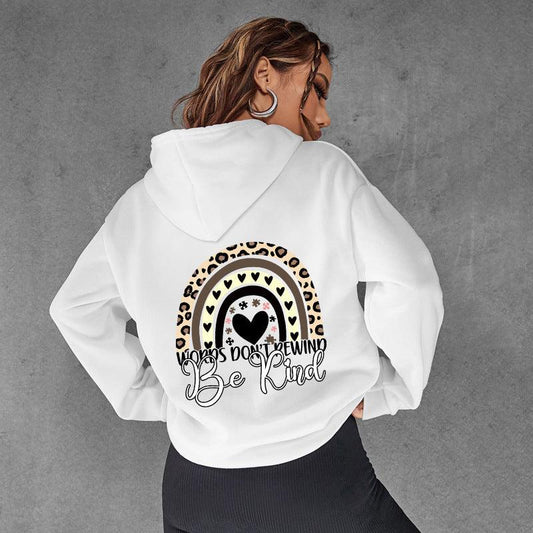 Be Kind Letter Print Hooded Heel Wrapped Collar Brushed Hoody Women - Cruish Home