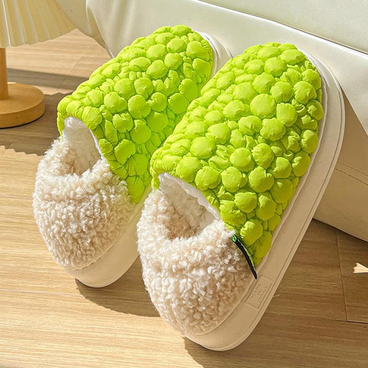 Bubbles Down Cotton Slippers For Women And Men Couples Non-slip Warm House Shoes With Back Heel - Cruish Home