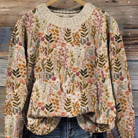Abstract Style Printed Drop-shoulder Long-sleeve Women's Sweater Casual - Cruish Home